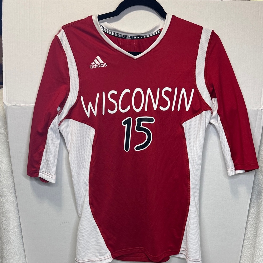 Adidas Wisconsin Red and White Sports Jersey